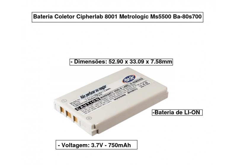 Bateria Coletor Cipherlab 8001 Metrologic Ms5500 Ba-80s700