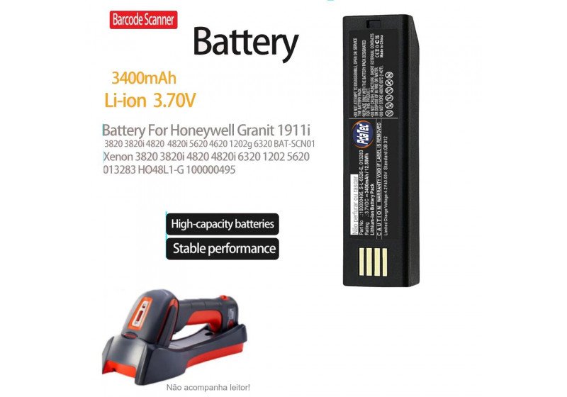 Bateria Honeywell para Leitor 1202g, 1452g, 1472g, 1902, 1911i, 1981i e 3820i - 3400mAh