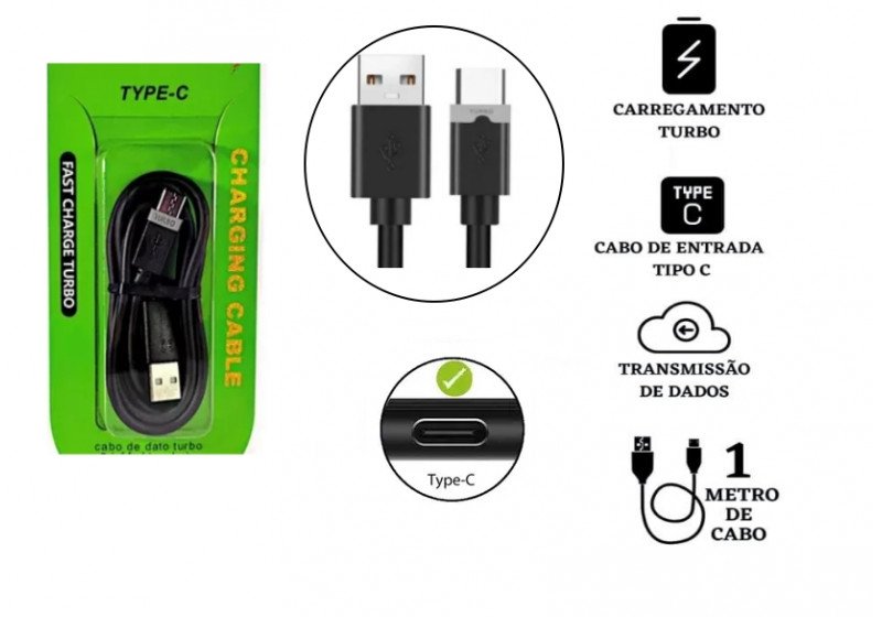 Cabo de Sincronismo Usb Type C 25w 3A  Preto