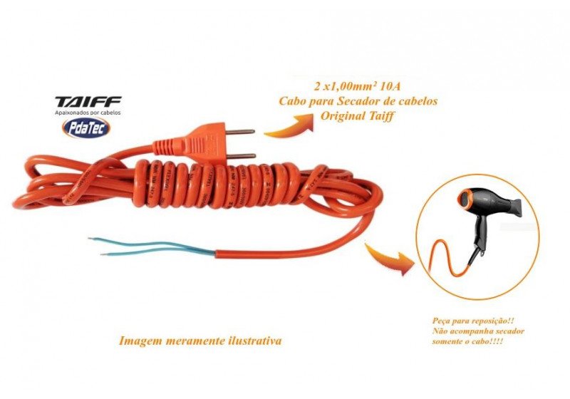 Cabo Força para Secadores de cabelo Laranja-2 x1,00mm ² 10A