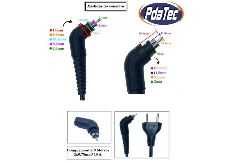 Cabo Giratório para Prancha e Chapinha 2x0.75mm - Preto Bivolt