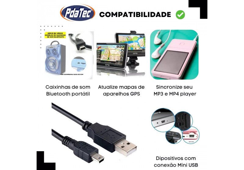 Cabo Sincronismo MINI USB para Atualizar GPS Compatível Garmin Foston