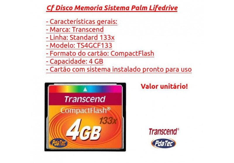 Cartão Cf Card 4GB Disco Memória Sistema Palm Lifedrive