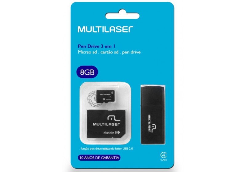 Cartão de Memoria M.SD Multilaser MC058 8GB 3 em 1