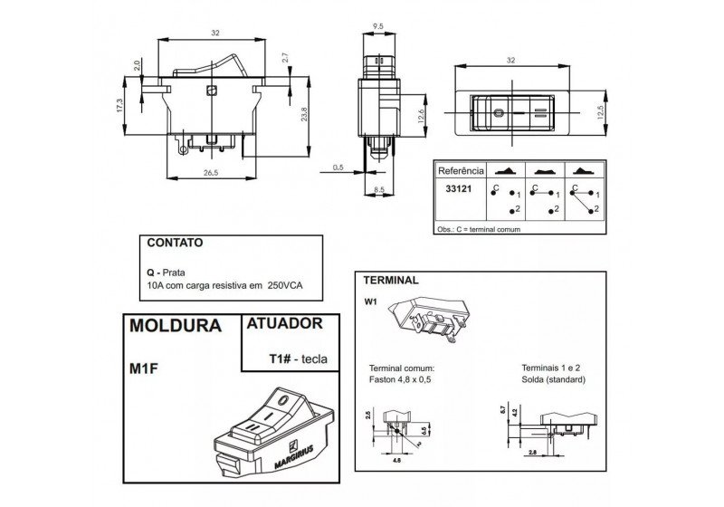 Chave Dupla Liga/Desl.+Velocidade p/Secador Taiff Turbo 6000