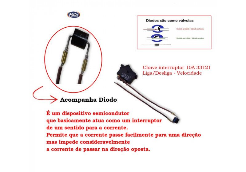 Chave Interruptor com Diodo - Liga/Desliga Para Secador De Cabelo  10A 33121