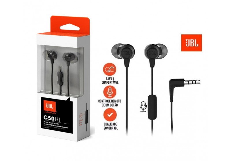 Fone De Ouvido Intra-auricular JBL C50HI Conector P3 Preto