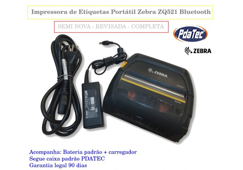 Impressora de Etiquetas Portátil Zebra ZQ521 - Bluetooth Semi Nova