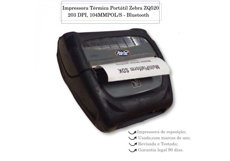 Impressora Térmica Portátil Zebra ZQ520 - Bluetooth - Usada