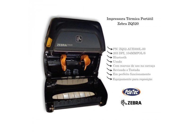 Impressora Térmica Portátil Zebra ZQ520 - Bluetooth - Usada