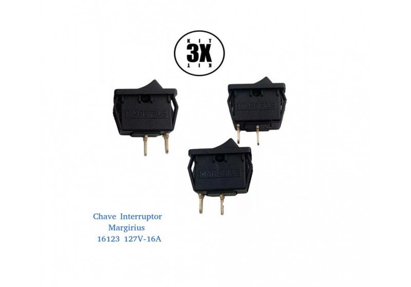 Kit 03 Chaves Interruptor Margirius 16123 127V 16A - 2 Posições Preto