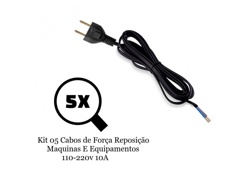 Kit 05 Cabos de Força Reposição Maquinas E Equipamentos 110-220v 10A