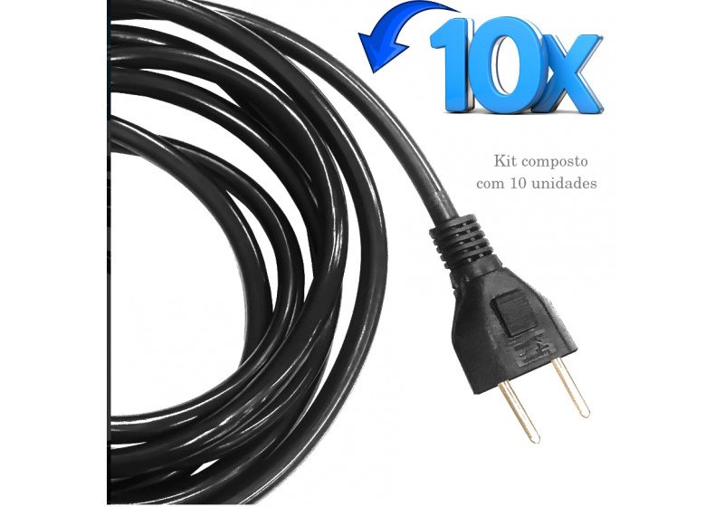 Kit 10 Cabos de Força Reposição Maquinas E Equipamentos 110-220v 10A