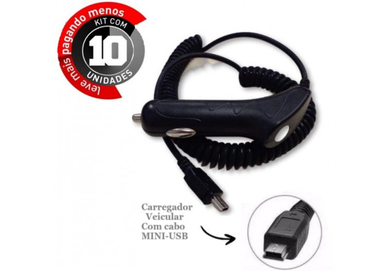 Kit 10 unidades Carregador Veicular Mini Usb Para Gps