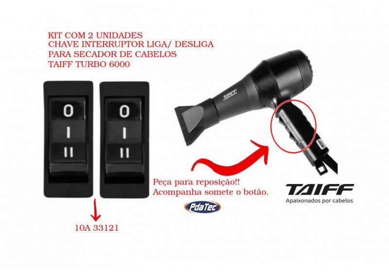 Kit 2 Chave Interruptor com Diodo para Secador De Cabelo Taiff Turbo 6000 33121