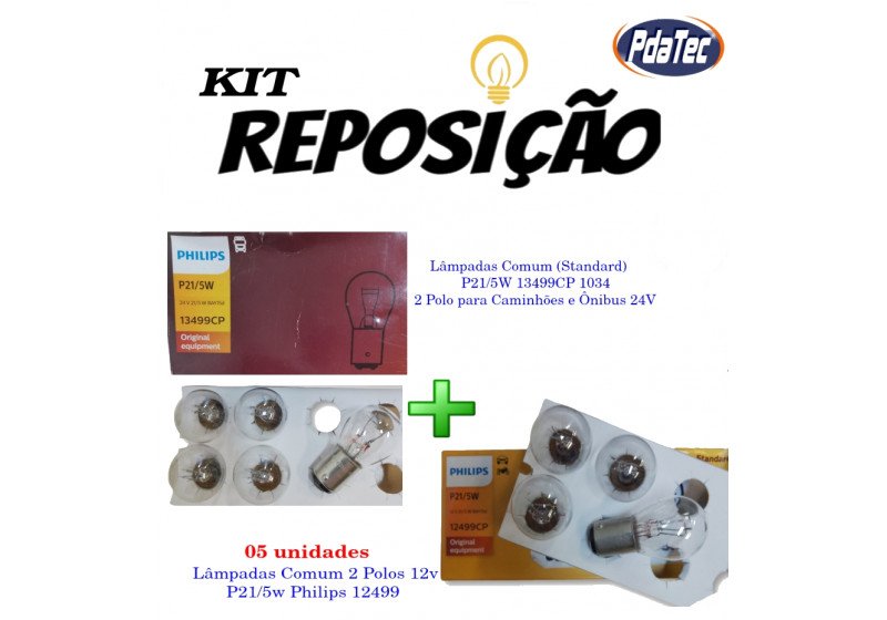 kit Lâmpadas Philips P21/5W P/Caminhão 13499CP 24v + Lâmpada 2 Polos 12v P21/5w 12499