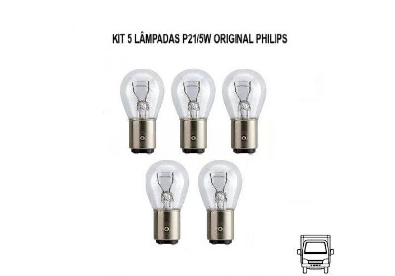 kit Lâmpadas Philips P21/5W P/Caminhão 13499CP 24v + Lâmpada 2 Polos 12v P21/5w 12499