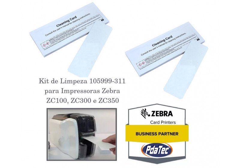 Kit Limpeza Zebra para Impressora ZC100, ZC300 e ZC350 - 2 Cartões