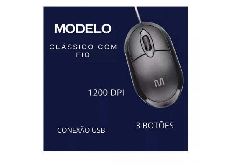 Mouse Classic Box Óptico 3 Botões Multilaser 1200dpi