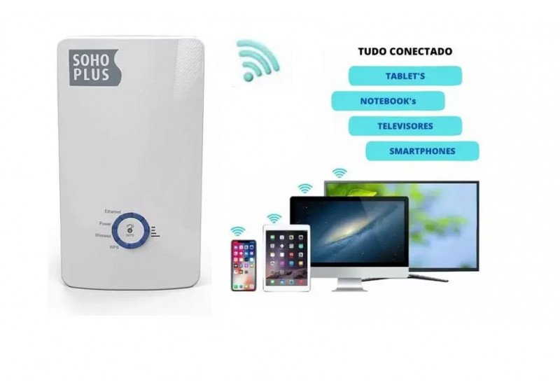 Repetidor de Sinal Wireless Wi-Fi 300 Mbps Soho Plus