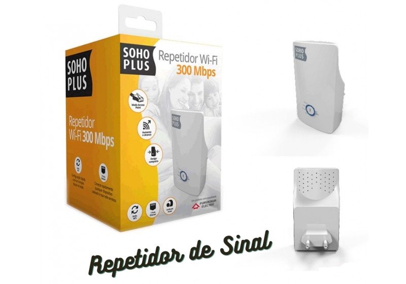 Repetidor de Sinal Wireless Wi-Fi 300 Mbps Soho Plus