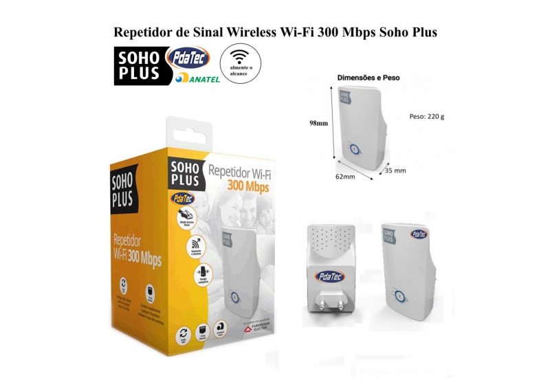 Repetidor de Sinal Wireless Wi-Fi 300 Mbps Soho Plus