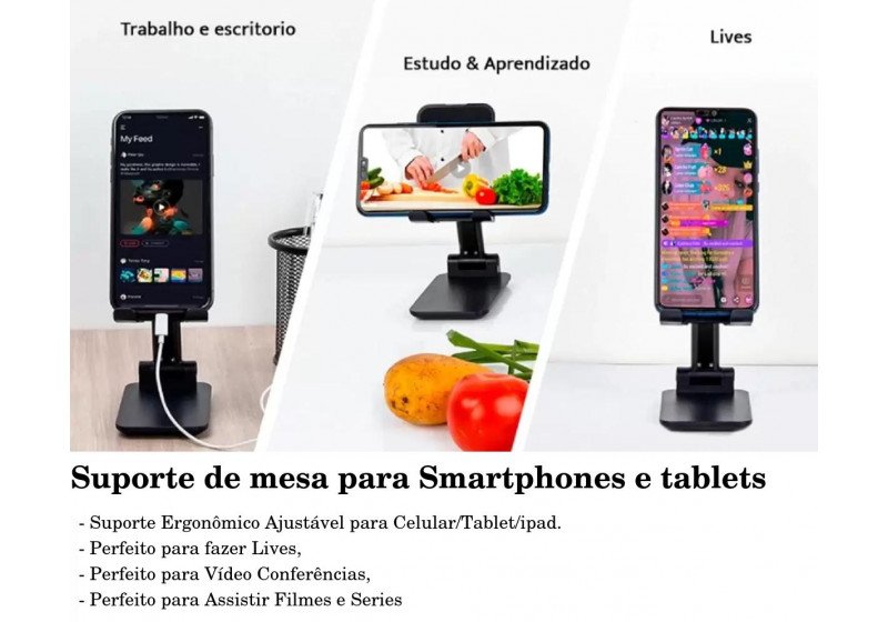 Suporte De Mesa Universal Para Celular E Tablet Preto